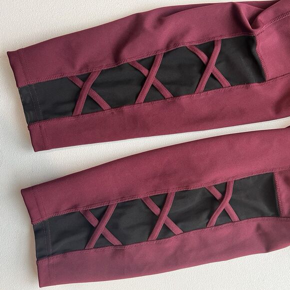 Pop Fit High‎ Waist Plus Size Leggings Size 3XL Burgundy Black Mesh - Picture 4 of 5